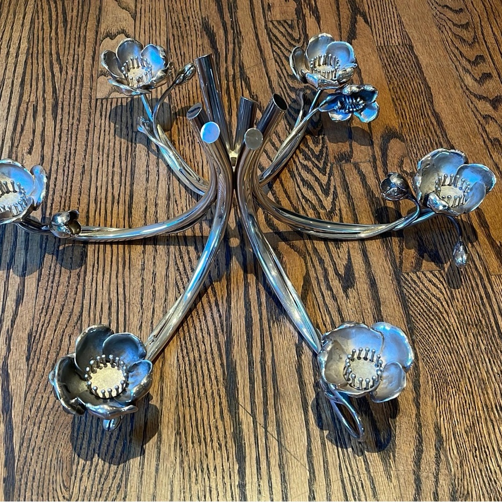 Christofle Anémone-Belle Époque, floral silver-plated candelabra, 6 light design